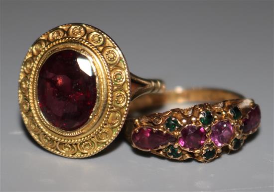 Two Victorian gold and gem set rings.